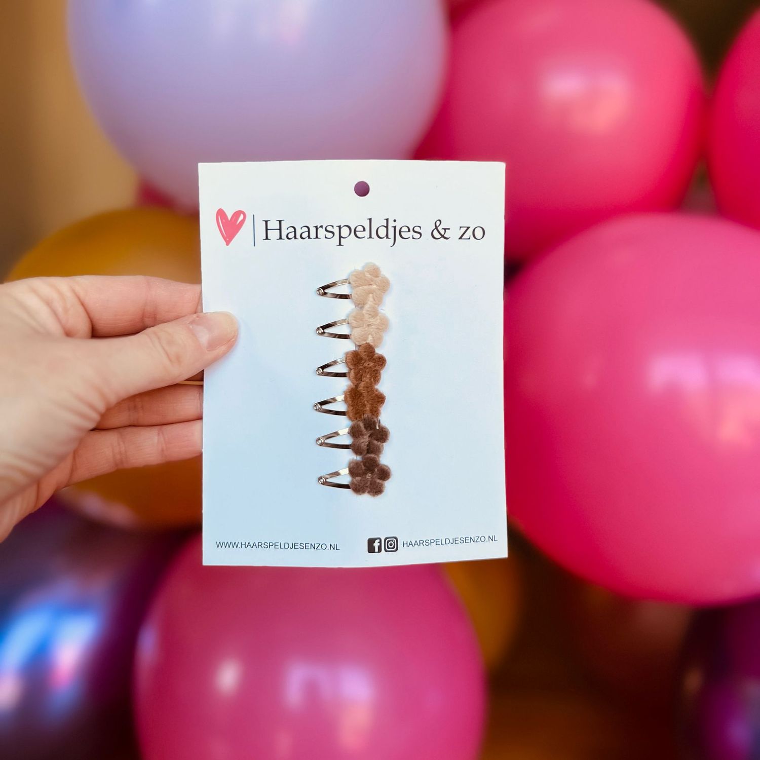 Baby haarspeldjes - mini - 2cm groot - voor de eerste lokjes haar - bloemetjes - fluffy - beige en bruintinten