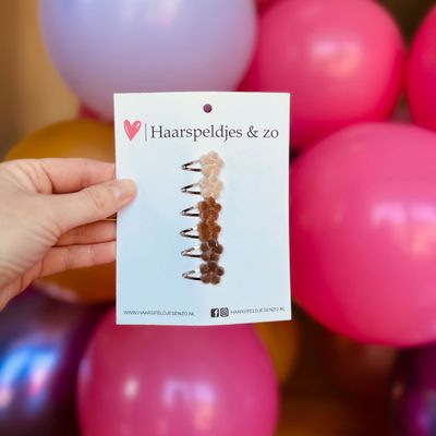 Baby haarspeldjes - mini - 2cm groot - voor de eerste lokjes haar - bloemetjes - fluffy - beige en bruintinten