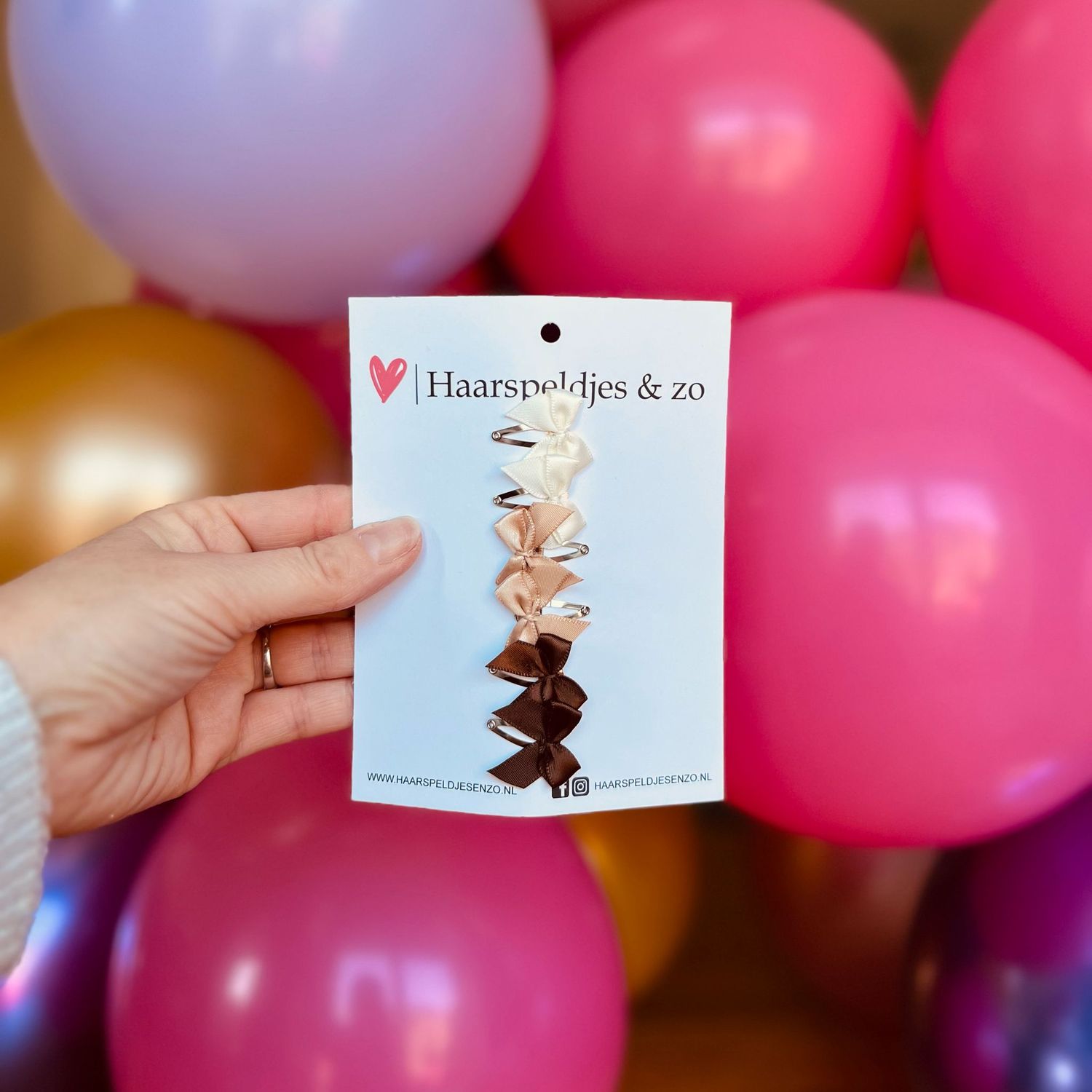 Baby haarspeldjes - mini - 2cm groot - voor de eerste lokjes haar - strikjes - beige en bruintinten