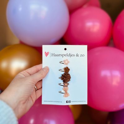 Baby haarspeldjes - mini mix - 2cm groot - voor de eerste lokjes haar - bloemetjes - bruin
