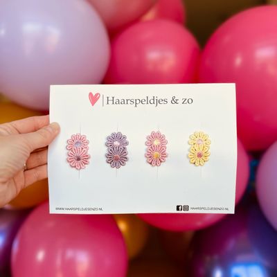 Haarspeldje antislip - baby&#39;s - kinderen - meisjes - bloemetjes - madeliefjes - roze, paars en geel