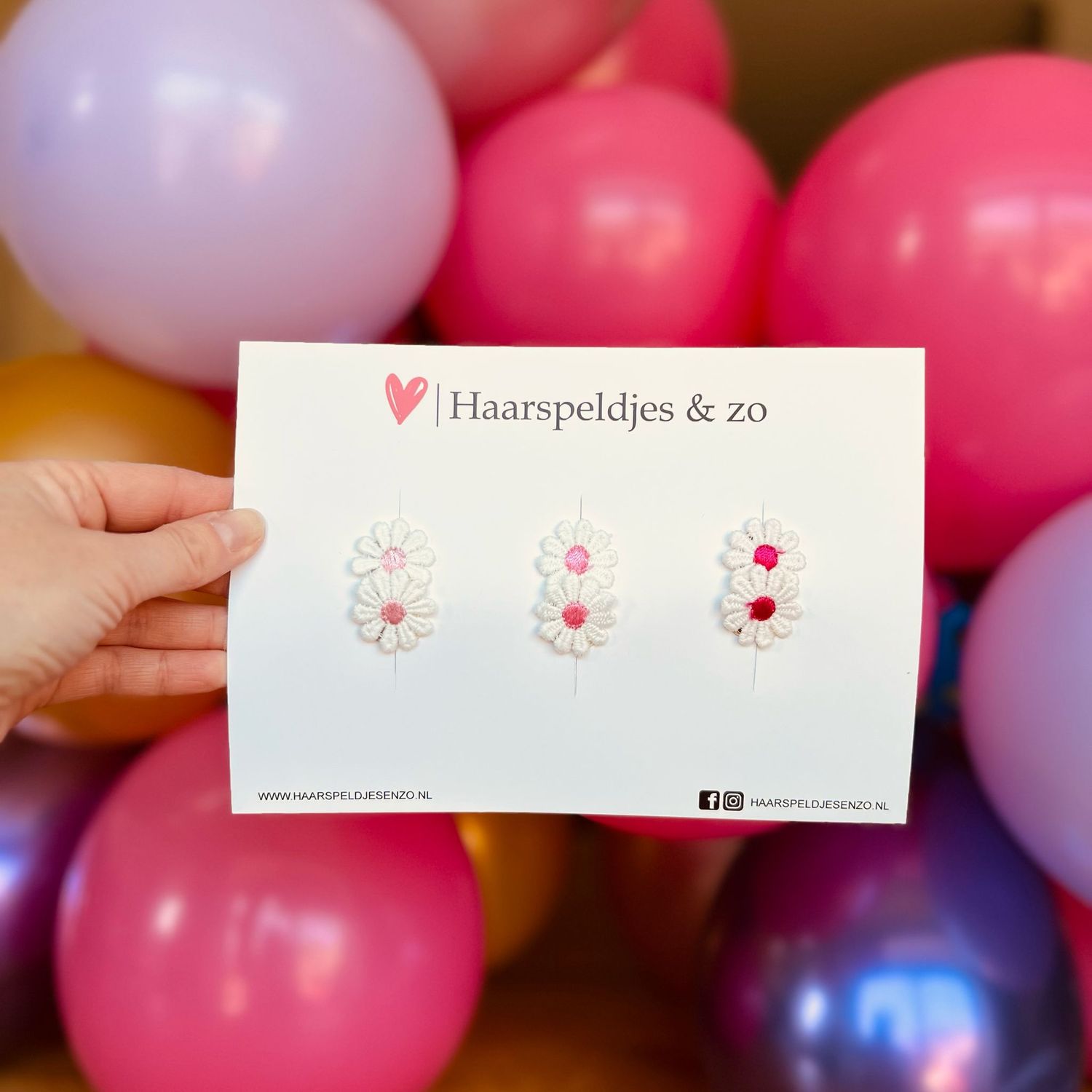 Haarspeldje antislip - baby&#39;s - kinderen - meisjes - bloemetjes - madeliefjes - wit met roze