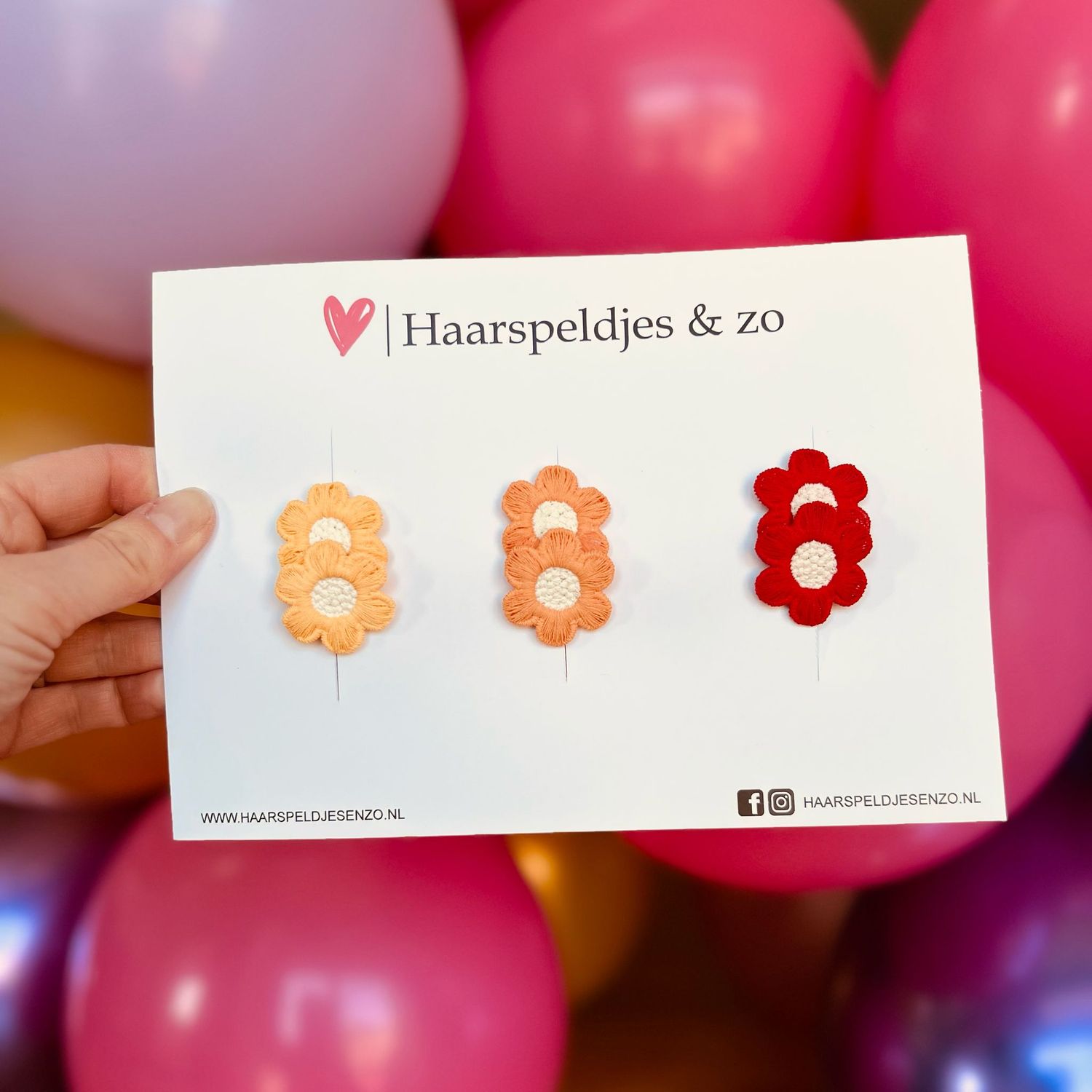 Haarspeldje antislip - baby&#39;s - kinderen - meisjes - mix bloemetjes - geel, oranje en rood