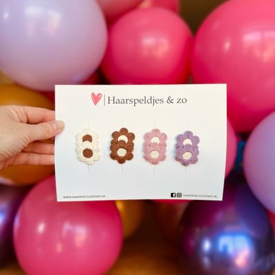 Haarspeldje antislip - baby&#39;s - kinderen - meisjes - mix bloemetjes - beige, bruin, roze en paars