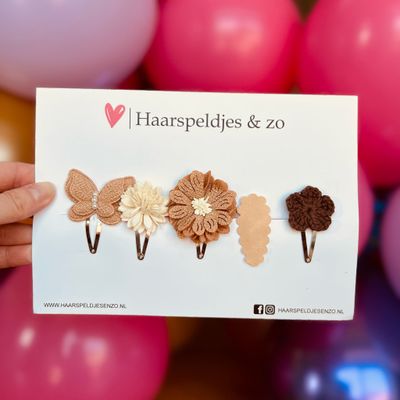 Try-out mix - mix van verschillende speldjes - bloemetjes - 4 cm speldjes - khaki