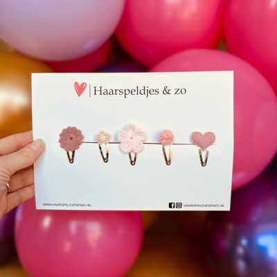 Try-out mix - mix van verschillende speldjes - bloemetjes - 3 cm speldjes - roze