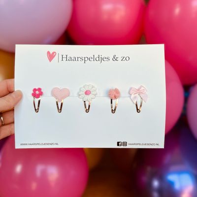 Try-out mix - mix van verschillende speldjes - bloemetjes - 3 cm speldjes - roze