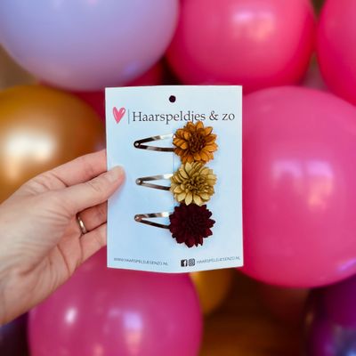 Haarspeldje Leather flower - leren bloemetjes - 5 cm speldjes - khaki/groen/rood
