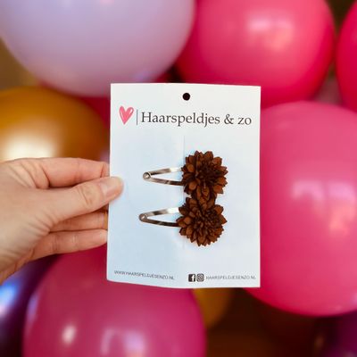 Haarspeldje Leather flower - leren bloemetjes - 5 cm speldjes - paars