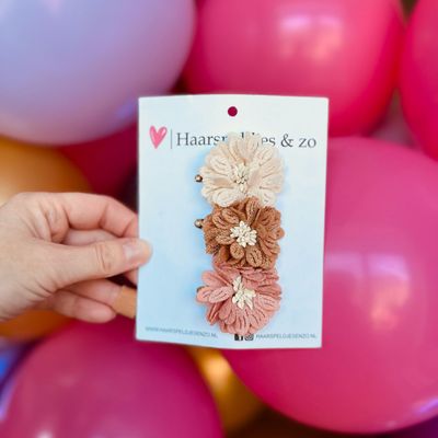 Haarspeldjes Blossem - bloemen in bloei - roze/lila/paars/rood - 3 cm speldjes - beige/bruin/roze