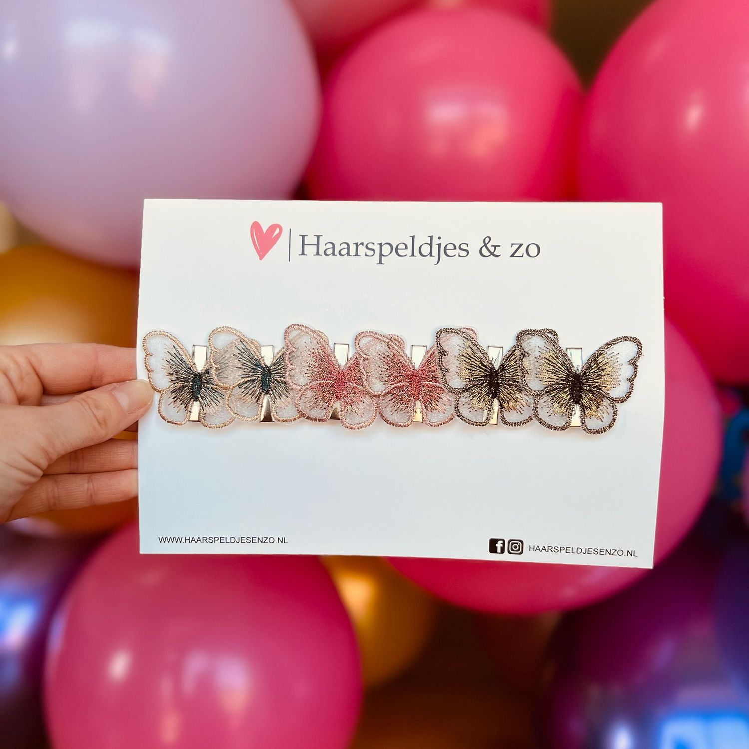 Haarspeldje butterfly - vlinders - haarclip - glimmend - roze - groen - zwart