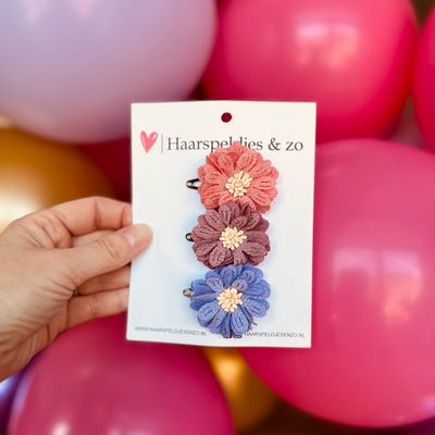 Haarspeldjes Blossem - bloemen in bloei - roze/lila/paars/rood - 3 cm speldjes - roze/paars