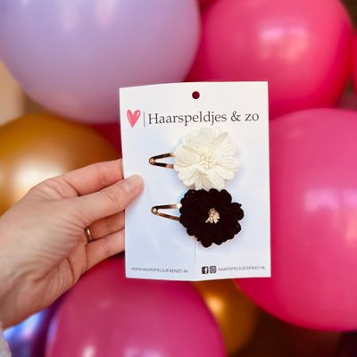 Haarspeldjes Blossem - bloemen in bloei - roze/lila/paars/rood - 5 cm speldjes - beige/zwart