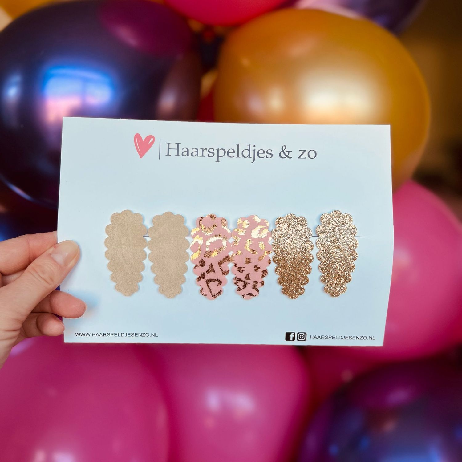 Haarspeldje Liz - golvend - setje - beige - roze - goud - 5 cm speldjes