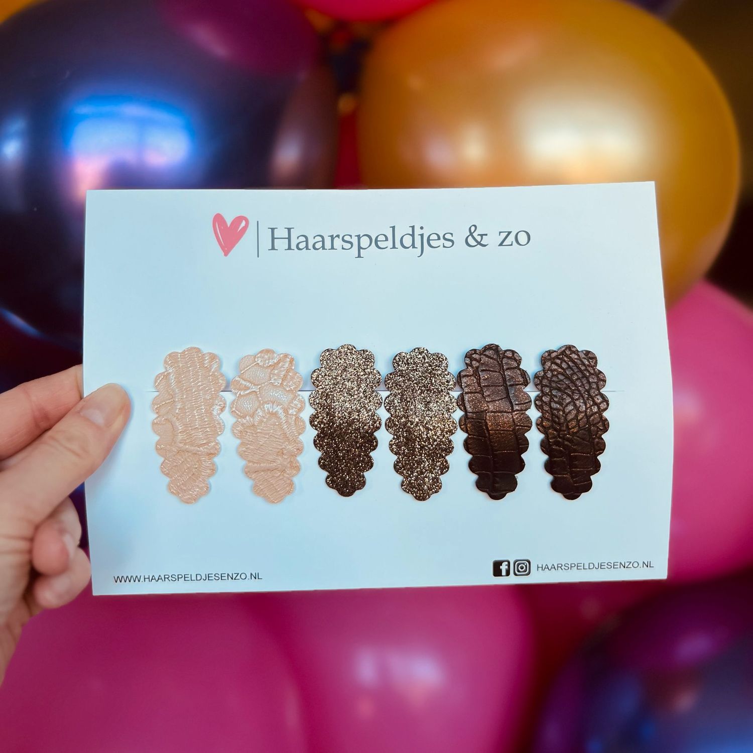 Haarspeldje Liz - golvend - setje - beige - roze - donkerbruin - 5 cm speldjes