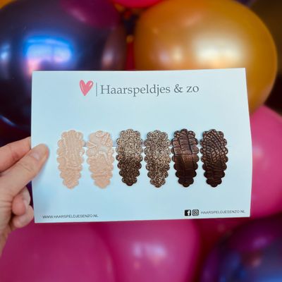 Haarspeldje Liz - golvend - setje - beige - roze - donkerbruin - 3 cm speldjes