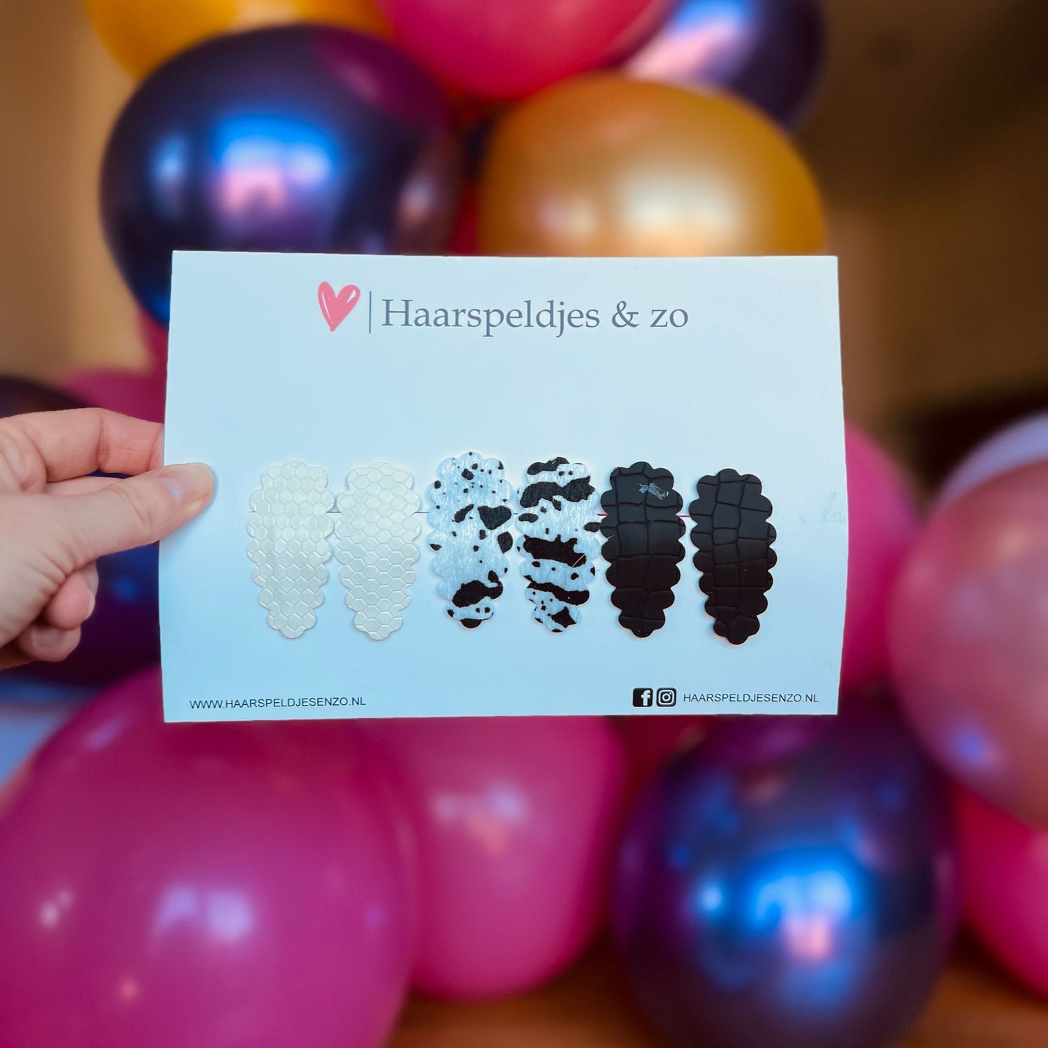 Haarspeldje Liz - golvend - setje - wit - zwart - 5 cm speldjes