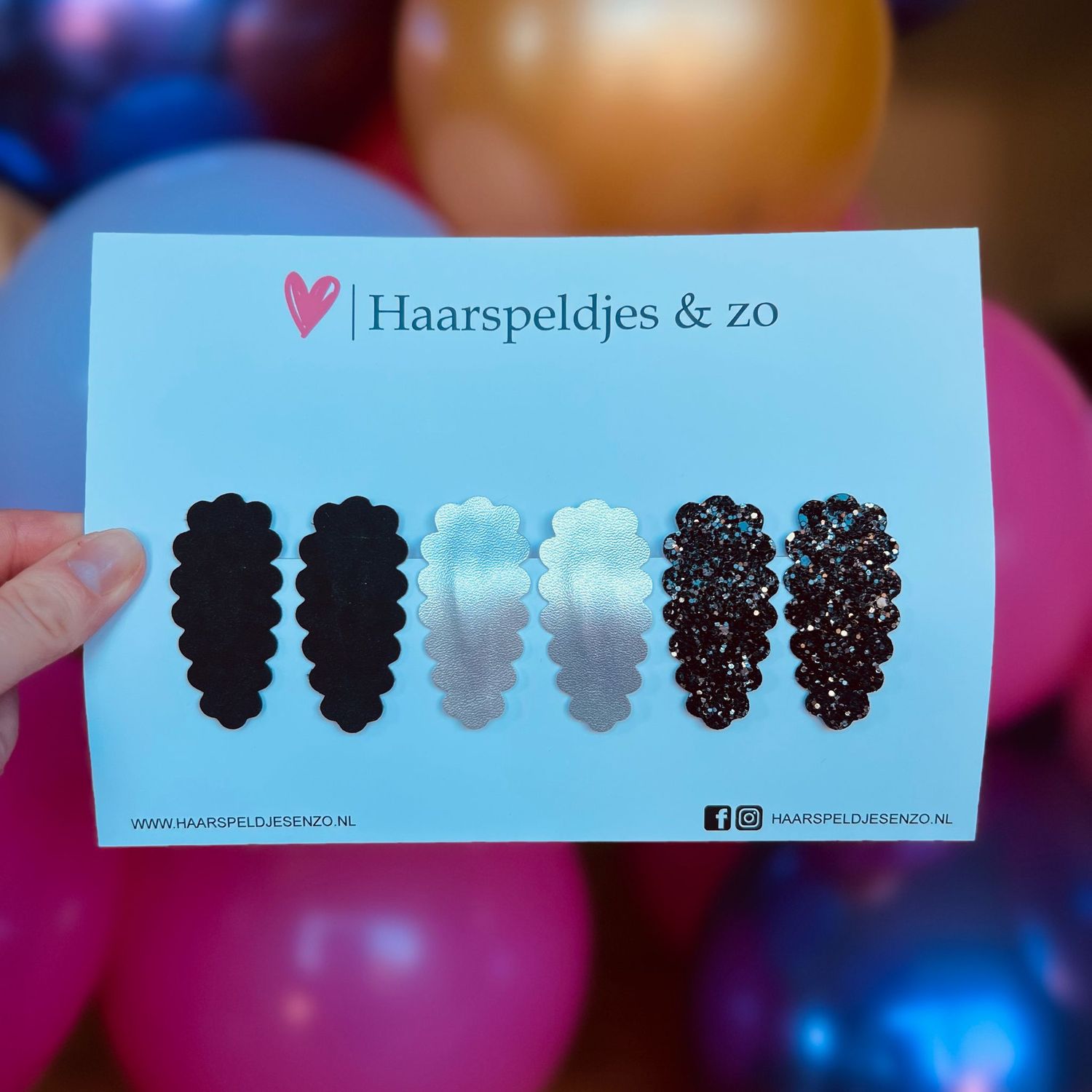 Haarspeldje Liz - golvend - setje - zwart - zilver - 3 cm speldjes