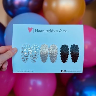 Haarspeldje Liz - golvend - setje - zwart - zilver - 4 cm speldjes