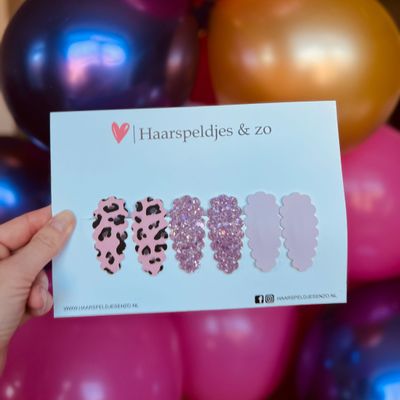 Haarspeldje Liz - golvend - setje - roze - paars - 5 cm speldjes