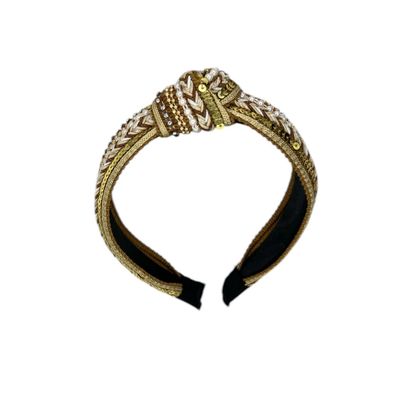Diadeem - haarband - stof - knoop - boho - pailletten - kralen - khaki