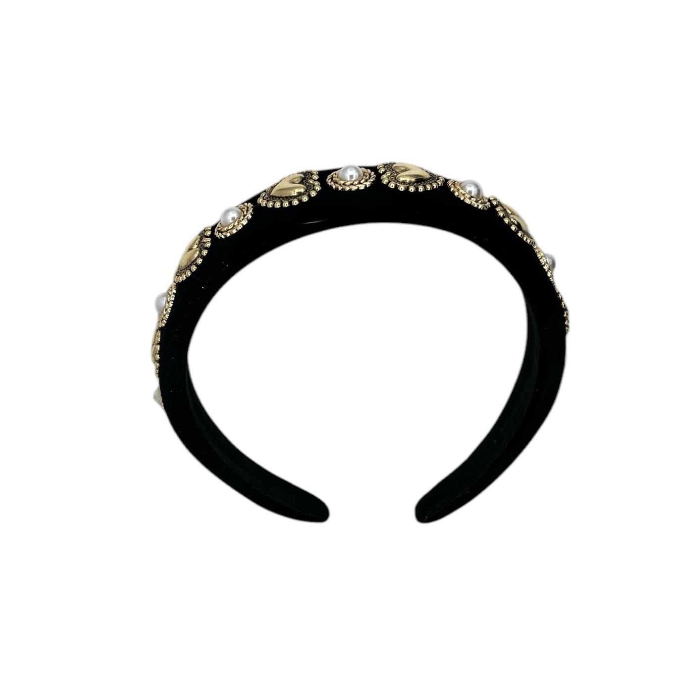 Diadeem - haarband - stof - hartje - parel - fluweel zwart