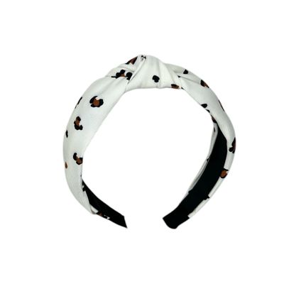 Diadeem - haarband van stof met knoop - panter crème