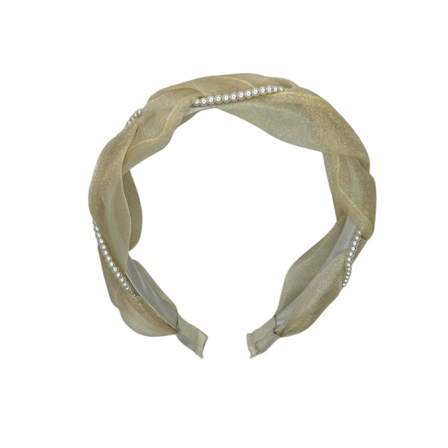Diadeem - haarband - stof -  haaraccessoire - kinderen - volwassenen - parels - beige - wit/parelmoer