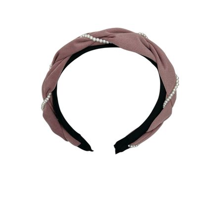 Diadeem - haarband - stof -  haaraccessoire - kinderen - volwassenen - parels - roze - wit/parelmoer