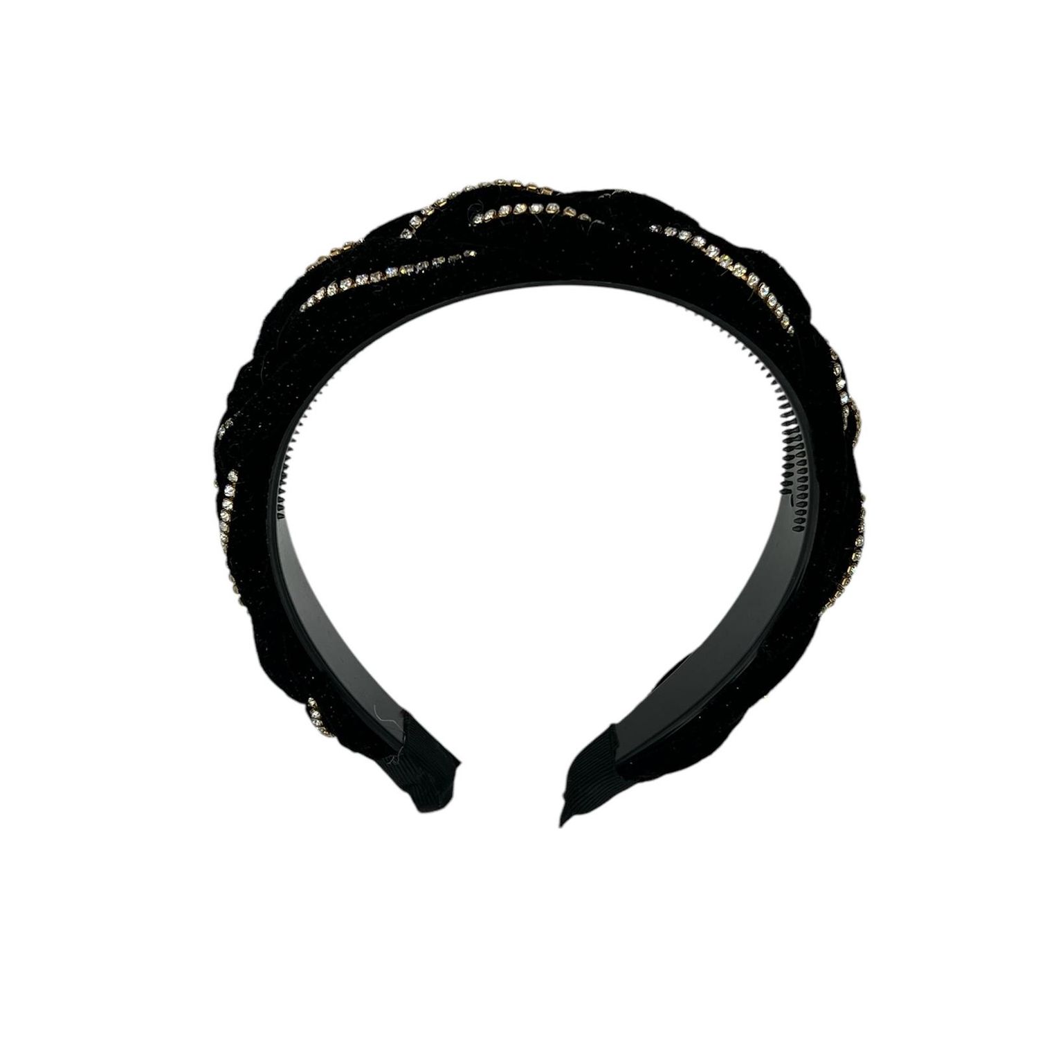Diadeem - haarband - stof -  haaraccessoire - kinderen - volwassenen - strass - zwart - glimmende steentjes
