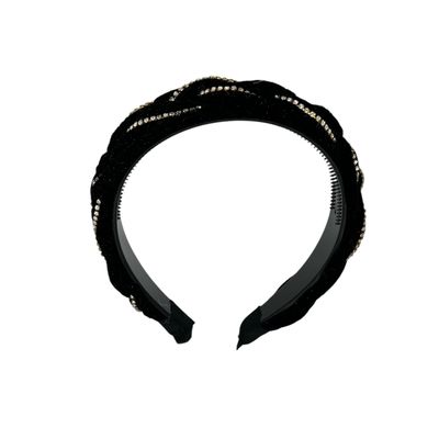 Diadeem - haarband - stof -  haaraccessoire - kinderen - volwassenen - strass - zwart - glimmende steentjes