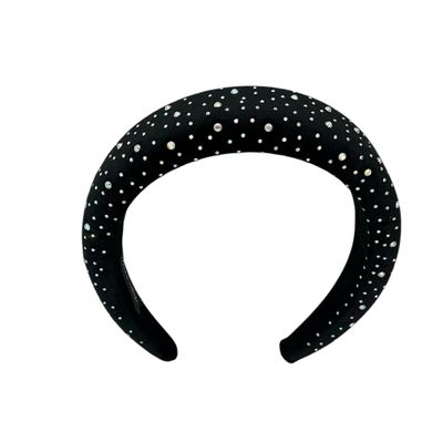 Diadeem - haarband - stof -  haaraccessoire - kinderen - volwassenen - strass - zwart - glimmende steentjes - diamantjes