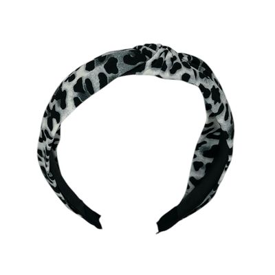 Diadeem - haarband van stof met knoop - panter zwart