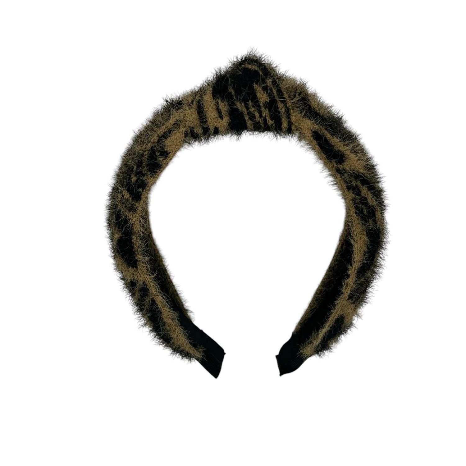 Diadeem - stof - haarband - blauw met bruin - fluffy