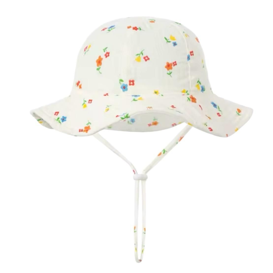 Zomerhoed baby - dreumes - meisje - jongen - zonnehoed - zomer - hydrofiele stof - katoen - wit met bloemetjes