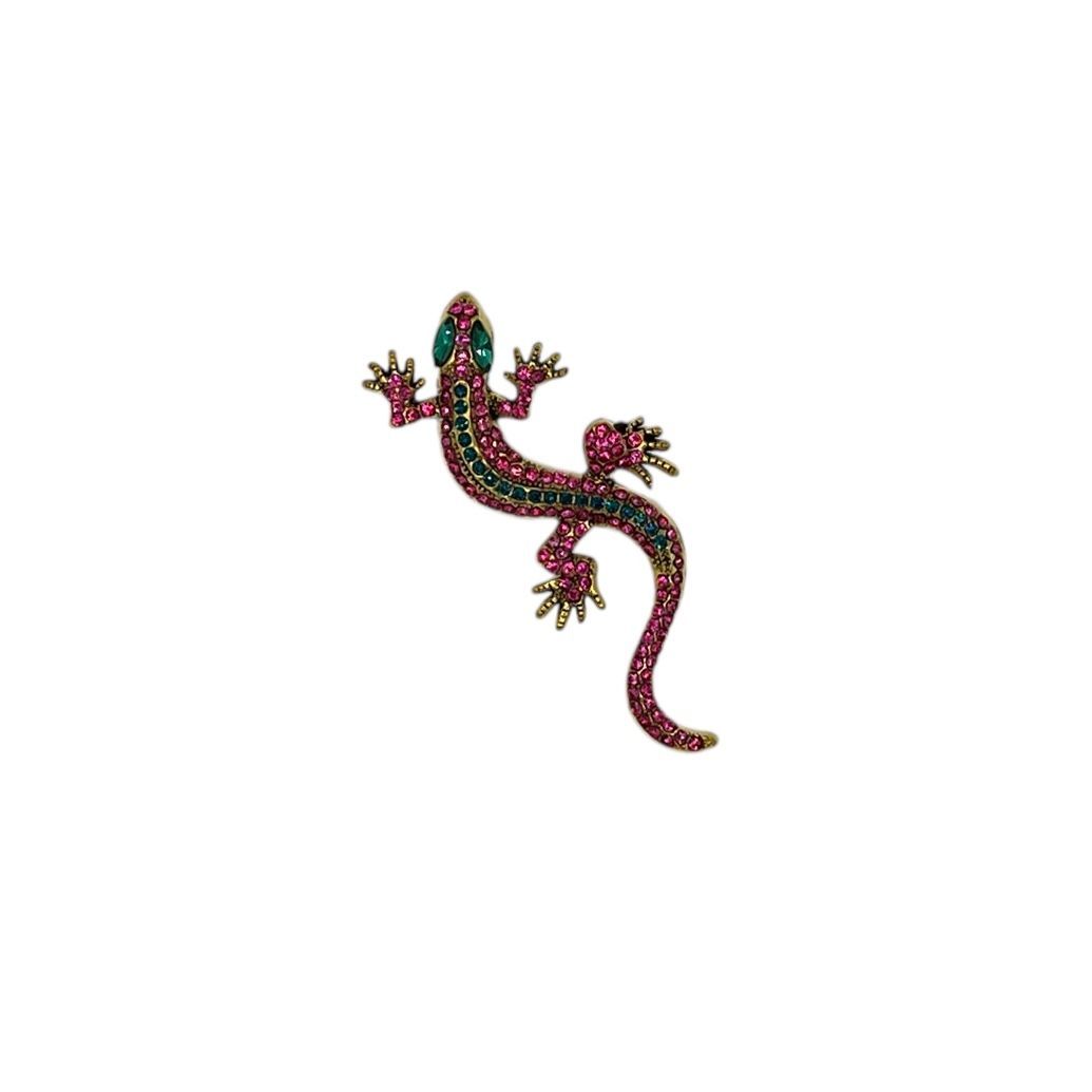 Broche - speld voor jas, sjaal of kleding - pin - mode - vrouwen - meisjes - salamander - roze/blauw
