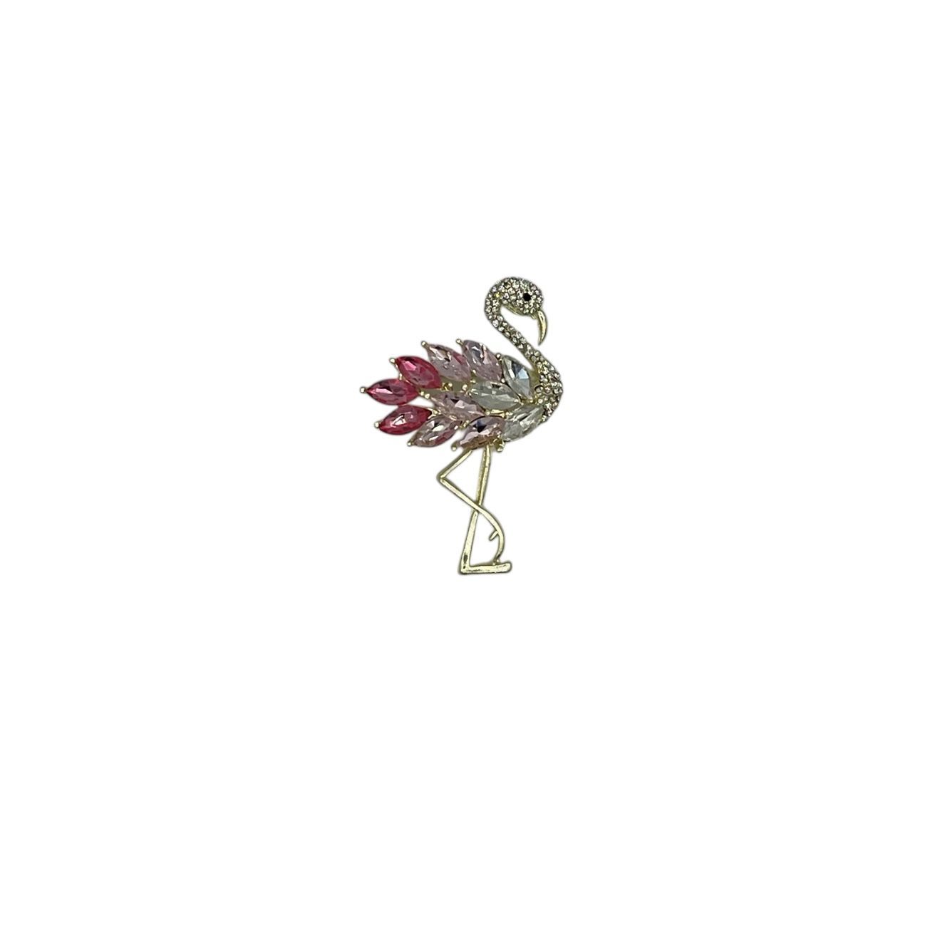 Broche - speld voor jas, sjaal of kleding - pin - mode - vrouwen - meisjes - flamingo - zilver en roze