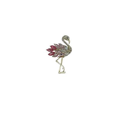 Broche - speld voor jas, sjaal of kleding - pin - mode - vrouwen - meisjes - flamingo - zilver en roze