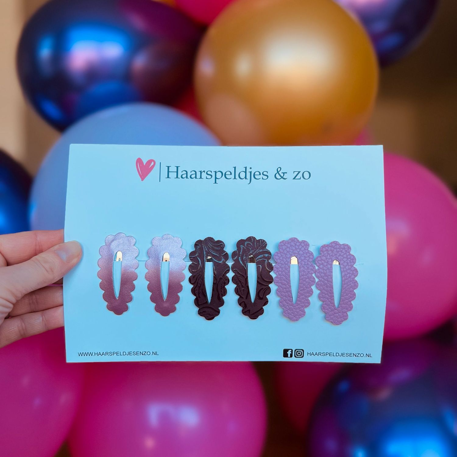 Haarspeldje Noor - golvend - open - setje - roze - paars - 4 cm speldjes