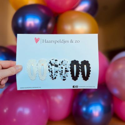 Haarspeldje Noor - golvend - open - setje - wit - zwart - 4 cm speldjes