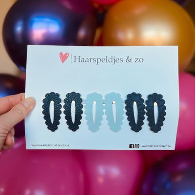 Haarspeldje Noor - golvend - open - setje - blauw - 5 cm speldjes