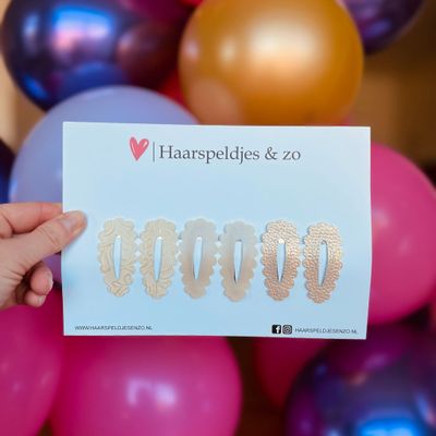 Haarspeldje Noor - golvend - open - setje - wit - beige - crème - 3 cm speldjes