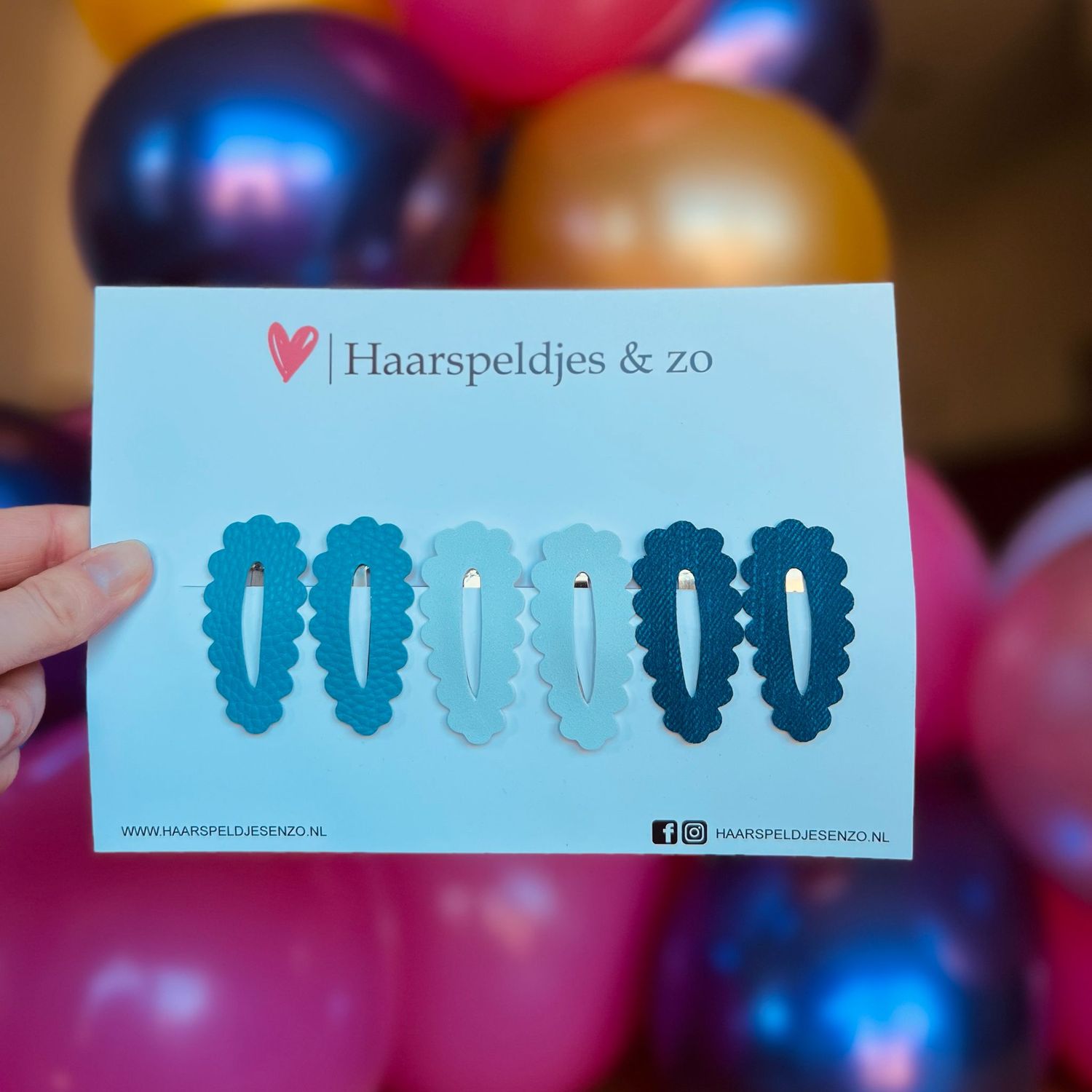 Haarspeldje Noor - golvend - open - setje - blauw - 4 cm speldjes