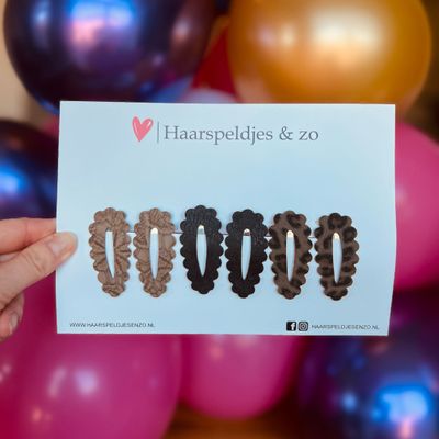 Haarspeldje Noor - golvend - open - setje - bruin - zwart - groen - 5 cm speldjes