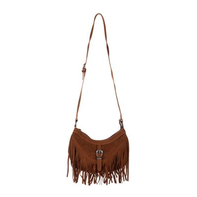 Schoudertas - tas van imitatieleer - cowboytas - franjes - bruin