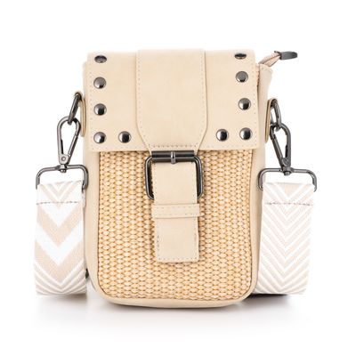 Schoudertas - telefoontasje - tas van imitatieleer - geweven - beige