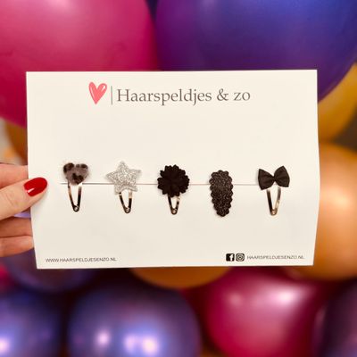 Try-out mix - mix van verschillende speldjes - bloemetjes - 3 cm speldjes - kerst - feestdagen - glimmers - glitters - zwart