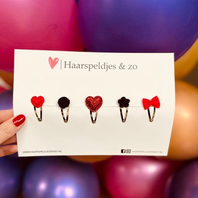 Try-out mix - mix van verschillende speldjes - bloemetjes - 3 cm speldjes - kerst - feestdagen - glimmers - glitters - rood/zwart