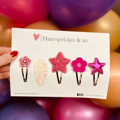 Try-out mix - mix van verschillende speldjes - bloemetjes - 5 cm speldjes - kerst - feestdagen - glitters - glimmend - roze