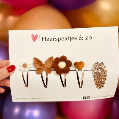 Try-out mix - mix van verschillende speldjes - bloemetjes - 5 cm speldjes - kerst - feestdagen - glitters - glimmend - bruin